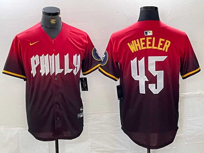 Mens Philadelphia Phillies #45 Zack Wheeler Red 2024 City Cool Base Jersey->philadelphia phillies->MLB Jersey
